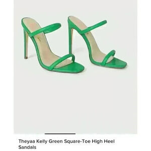 Lulus Theyaa Kelly Green Square Toe High Heel Sandals